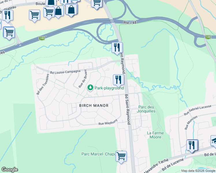 map of restaurants, bars, coffee shops, grocery stores, and more near 15 Rue du Héron in Gatineau