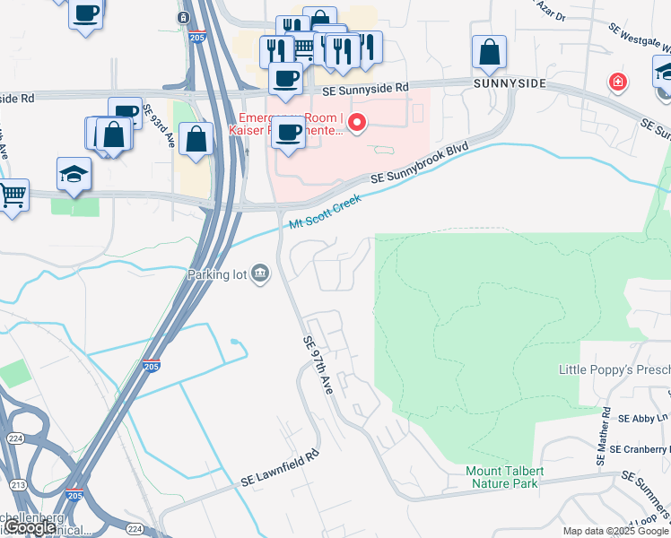 map of restaurants, bars, coffee shops, grocery stores, and more near 9960 Southeast Talbert Street in Clackamas