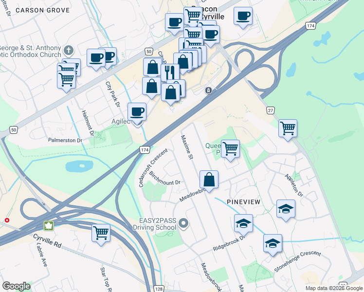 map of restaurants, bars, coffee shops, grocery stores, and more near 1330 Maxime Street in Ottawa