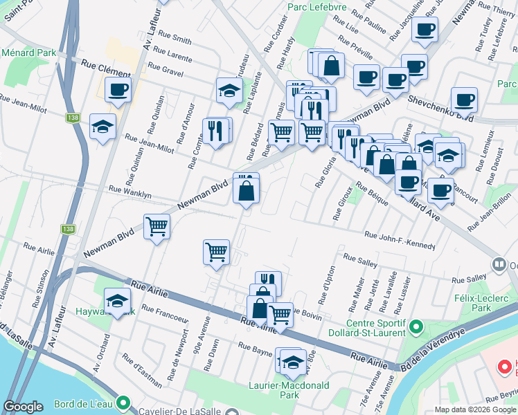 map of restaurants, bars, coffee shops, grocery stores, and more near 667 Rue Radisson in Montréal