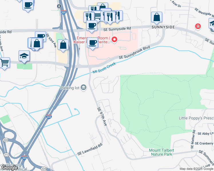 map of restaurants, bars, coffee shops, grocery stores, and more near 9960 Southeast Talbert Street in Clackamas