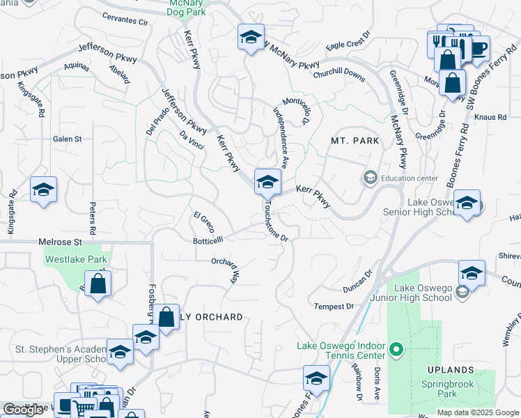 map of restaurants, bars, coffee shops, grocery stores, and more near 13594 Blazer Trail in Lake Oswego