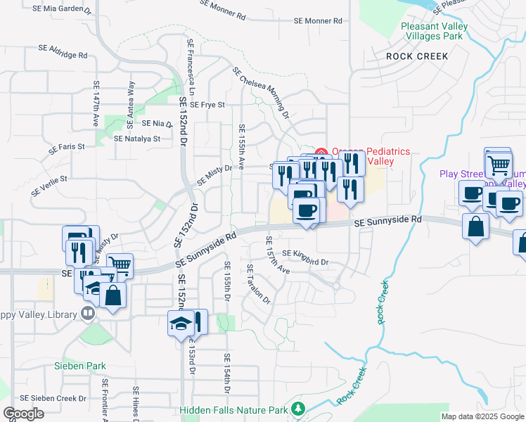 map of restaurants, bars, coffee shops, grocery stores, and more near 13038 Southeast 156th Avenue in Happy Valley