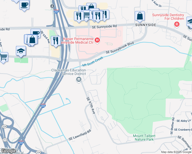 map of restaurants, bars, coffee shops, grocery stores, and more near 9960 Southeast Talbert Street in Clackamas
