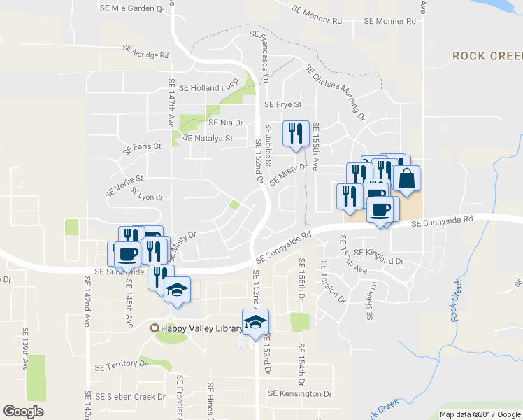 map of restaurants, bars, coffee shops, grocery stores, and more near 15130 Southeast Shaunte Lane in Happy Valley