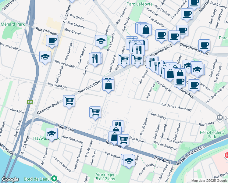 map of restaurants, bars, coffee shops, grocery stores, and more near 661 Rue Radisson in Montréal