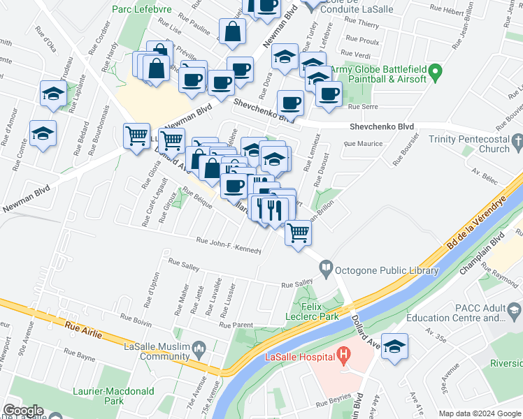 map of restaurants, bars, coffee shops, grocery stores, and more near 1513 Avenue Dollard in Montréal