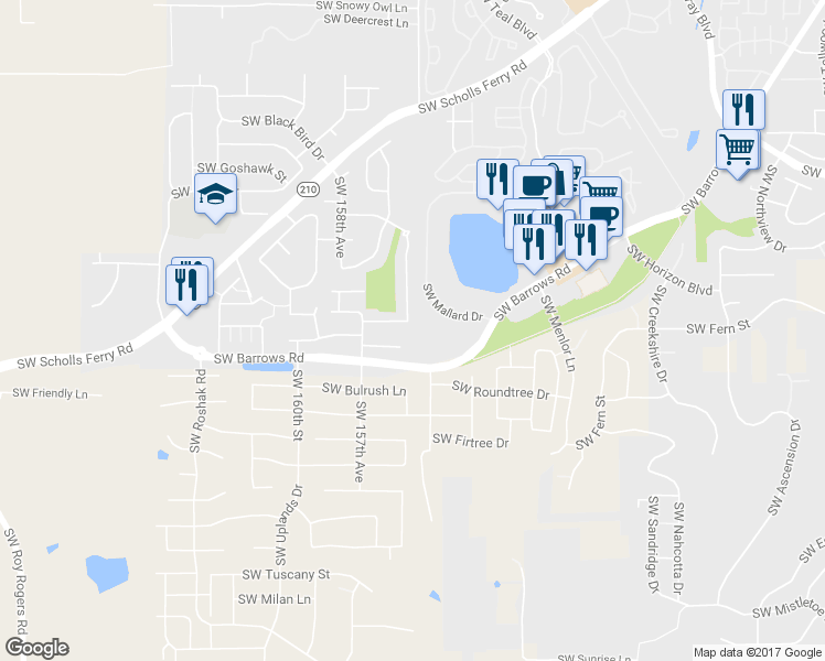 map of restaurants, bars, coffee shops, grocery stores, and more near 12800 Southwest Harlequin Drive in Beaverton
