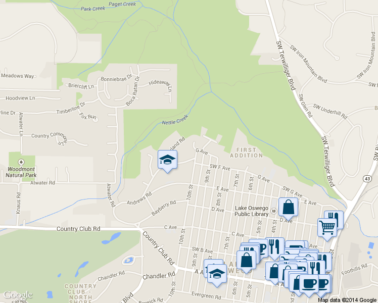 map of restaurants, bars, coffee shops, grocery stores, and more near 1011 Sunningdale Rd in Lake Oswego