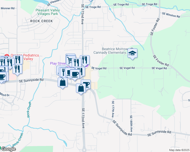 map of restaurants, bars, coffee shops, grocery stores, and more near 13100 Southeast 172nd Avenue in Happy Valley