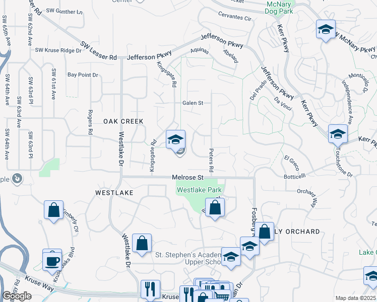map of restaurants, bars, coffee shops, grocery stores, and more near 13529 Streamside Drive in Lake Oswego