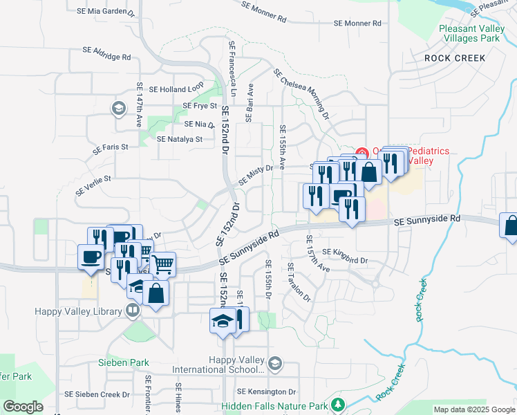 map of restaurants, bars, coffee shops, grocery stores, and more near 12999 Southeast Meadehill Avenue in Happy Valley