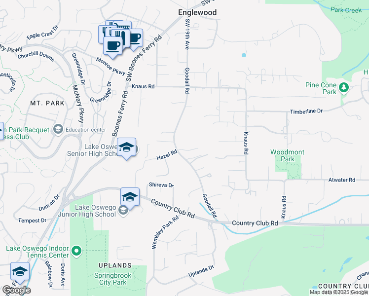map of restaurants, bars, coffee shops, grocery stores, and more near 13598 Goodall Road in Lake Oswego