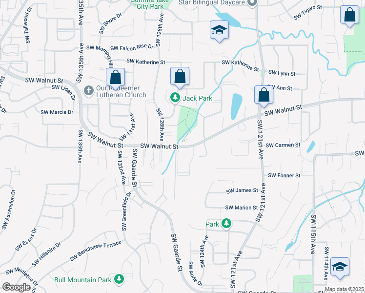 map of restaurants, bars, coffee shops, grocery stores, and more near 12617 Southwest Walnut Street in Tigard