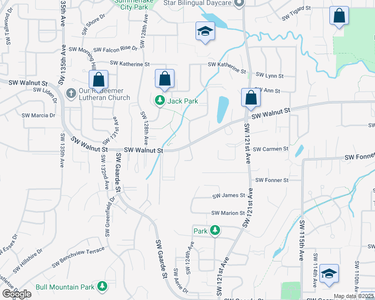 map of restaurants, bars, coffee shops, grocery stores, and more near 12470 Southwest Walnut Street in Tigard