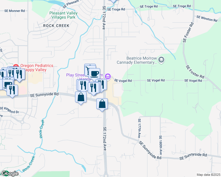 map of restaurants, bars, coffee shops, grocery stores, and more near 13100 Southeast 172nd Avenue in Happy Valley