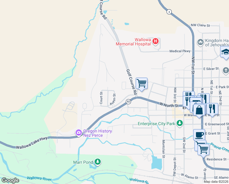 map of restaurants, bars, coffee shops, grocery stores, and more near Autim Street in Enterprise