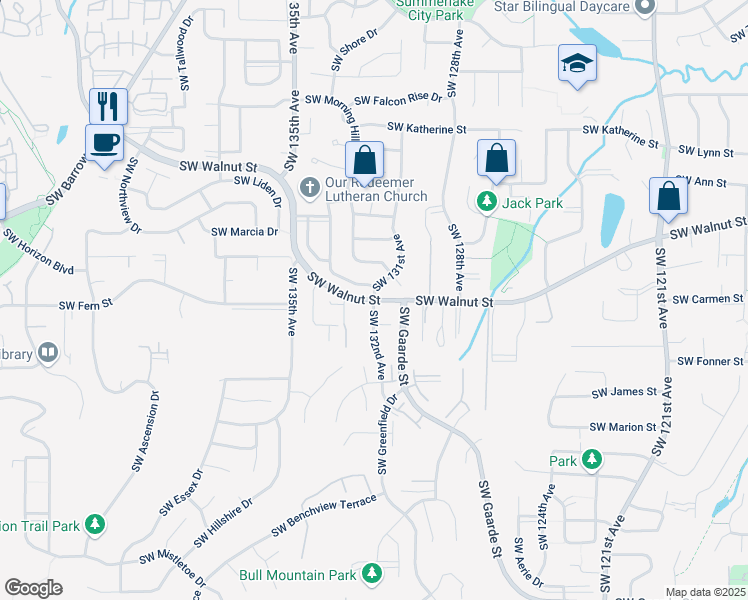 map of restaurants, bars, coffee shops, grocery stores, and more near 16155 Southwest 131st Avenue in Tigard