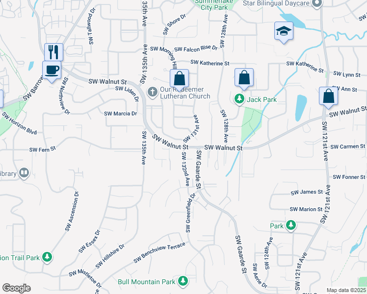 map of restaurants, bars, coffee shops, grocery stores, and more near 16155 Southwest 131st Avenue in Tigard