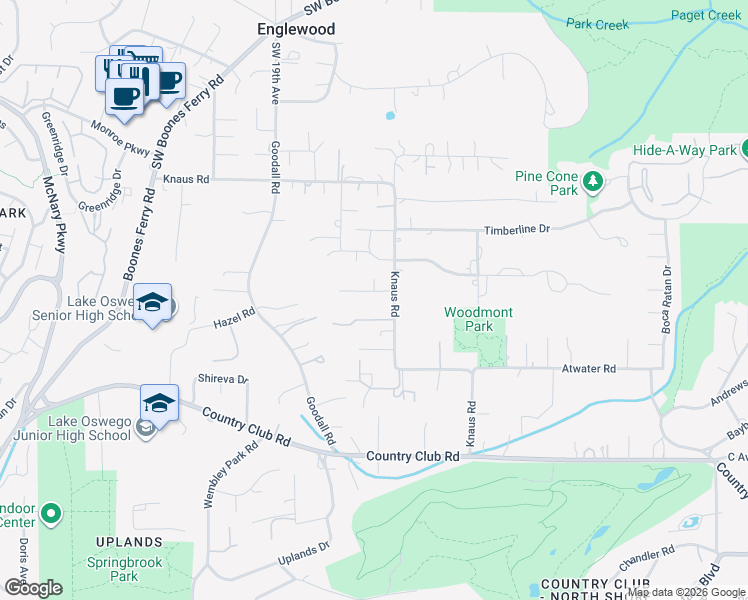 map of restaurants, bars, coffee shops, grocery stores, and more near 13455 Knaus Road in Lake Oswego