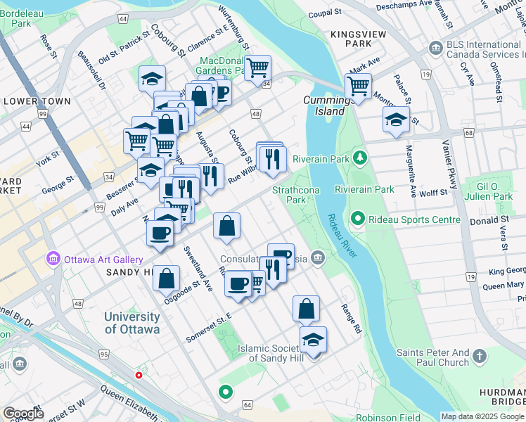 map of restaurants, bars, coffee shops, grocery stores, and more near 10 Marlborough Avenue in Ottawa