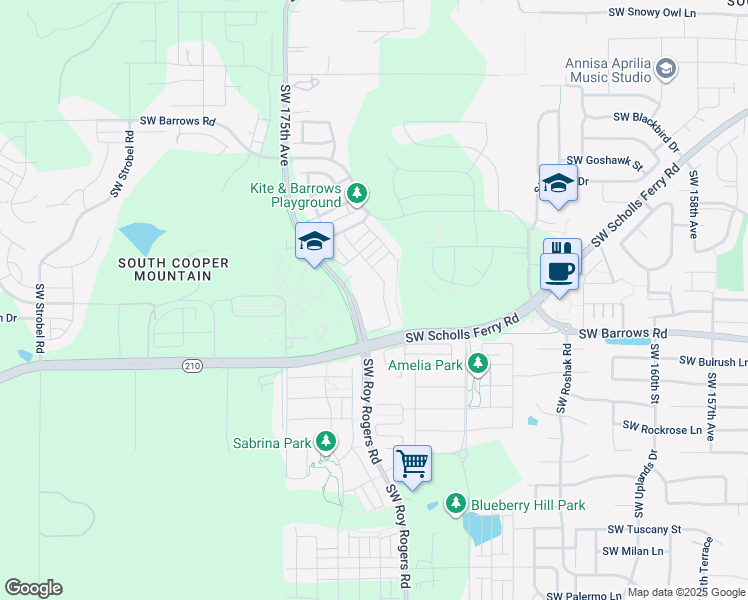 map of restaurants, bars, coffee shops, grocery stores, and more near 12635 Southwest 172nd Terrace in Beaverton