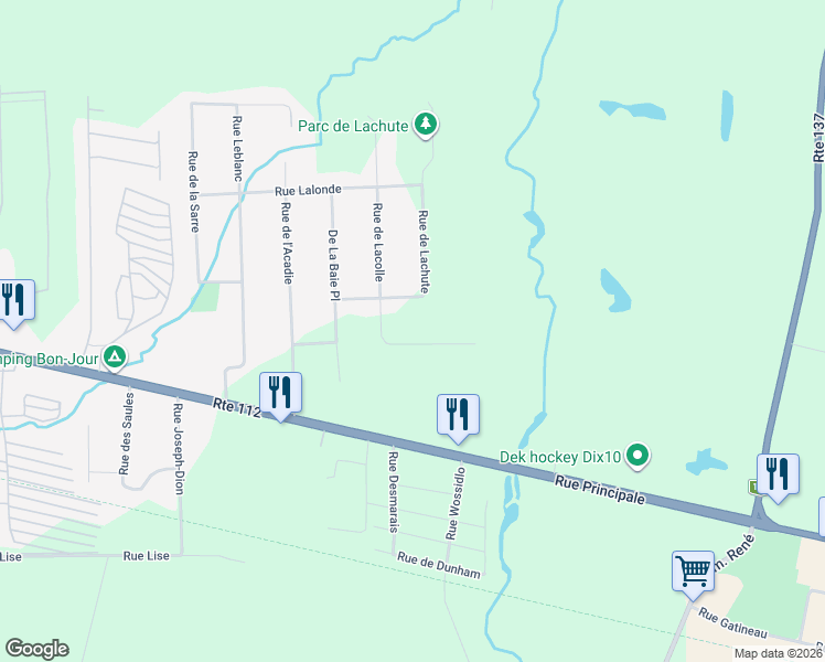 map of restaurants, bars, coffee shops, grocery stores, and more near 55 Rue de Lacolle in Granby