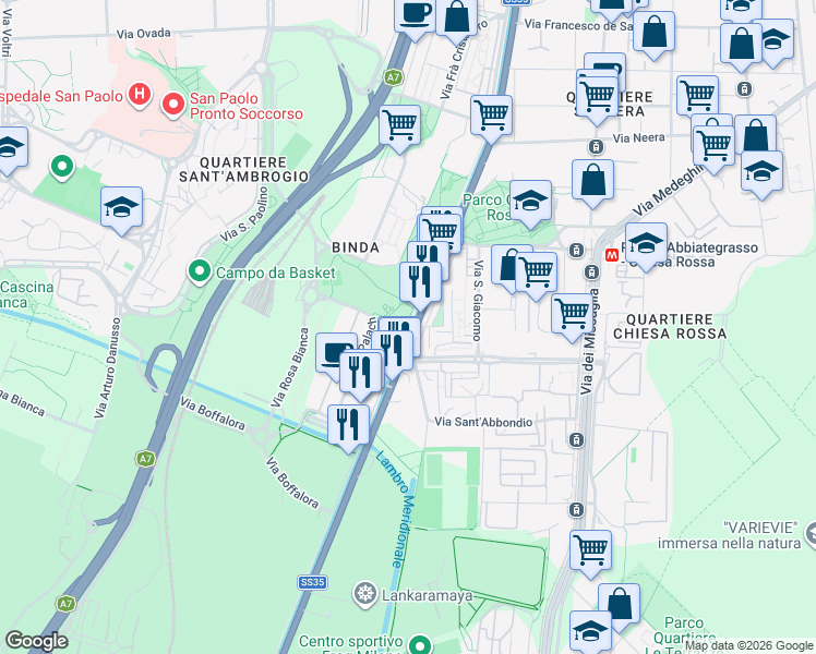 map of restaurants, bars, coffee shops, grocery stores, and more near 224 Alzaia Naviglio Pavese in Milano