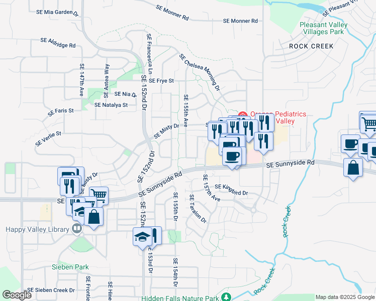 map of restaurants, bars, coffee shops, grocery stores, and more near 12970 Southeast 155th Avenue in Happy Valley