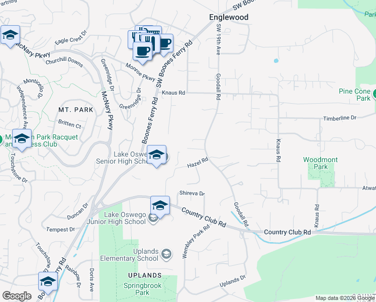 map of restaurants, bars, coffee shops, grocery stores, and more near 2201 Hazel Road in Lake Oswego
