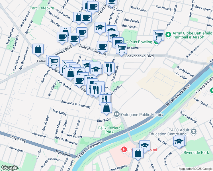 map of restaurants, bars, coffee shops, grocery stores, and more near 8640 Rue Lemieux in Montréal