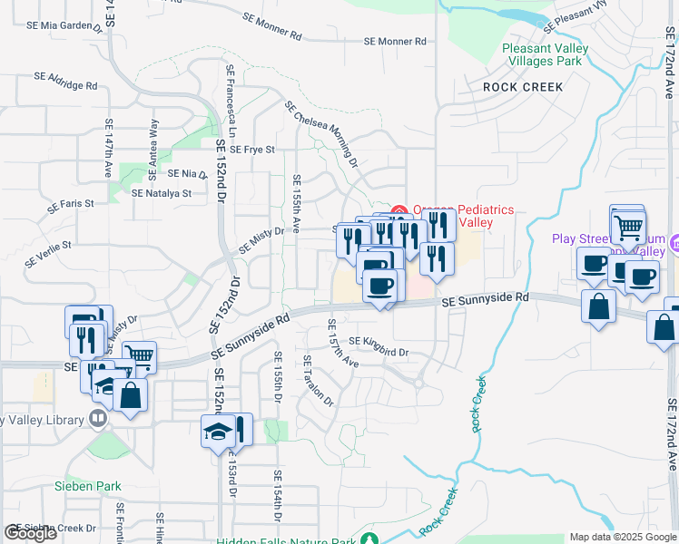 map of restaurants, bars, coffee shops, grocery stores, and more near 13038 Southeast 156th Avenue in Happy Valley