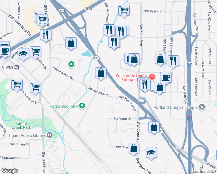 map of restaurants, bars, coffee shops, grocery stores, and more near 12805 Southwest 77th Place in Tigard