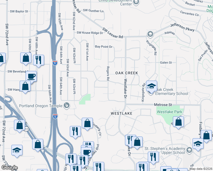 map of restaurants, bars, coffee shops, grocery stores, and more near 5830 Sunbrook Drive in Lake Oswego