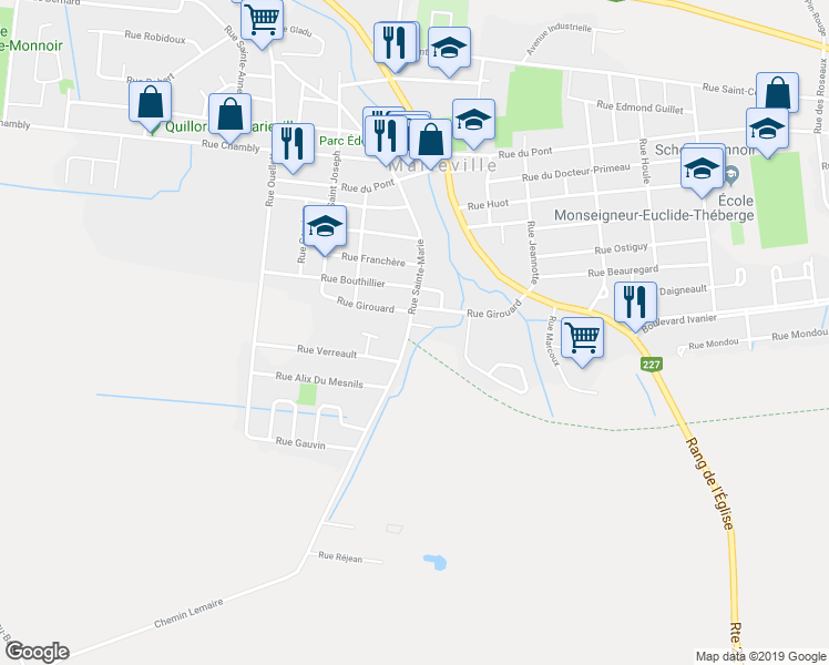 map of restaurants, bars, coffee shops, grocery stores, and more near 875 Rue Sainte-Marie in Marieville