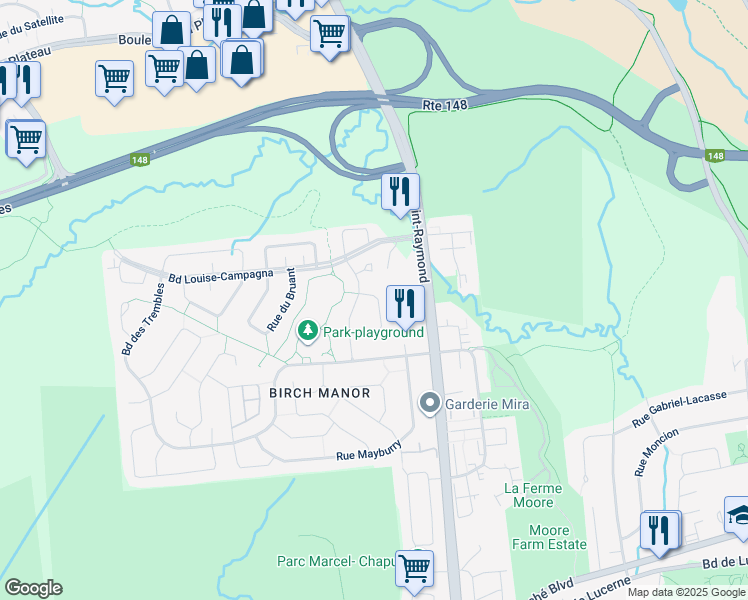 map of restaurants, bars, coffee shops, grocery stores, and more near 47 Rue du Héron in Gatineau