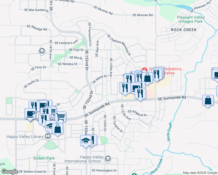 map of restaurants, bars, coffee shops, grocery stores, and more near 12947 Southeast 155th Avenue in Happy Valley