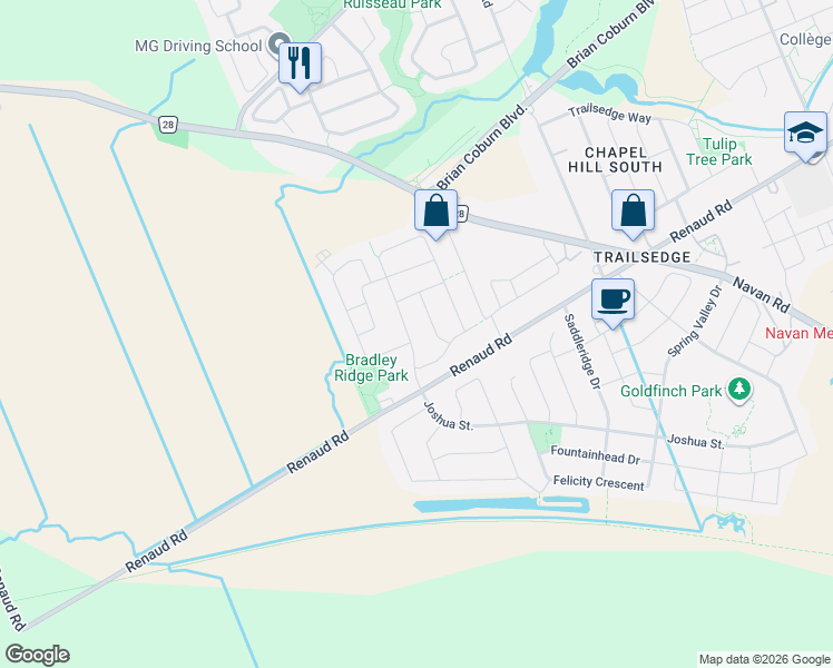 map of restaurants, bars, coffee shops, grocery stores, and more near 829 Percifor Way in Ottawa