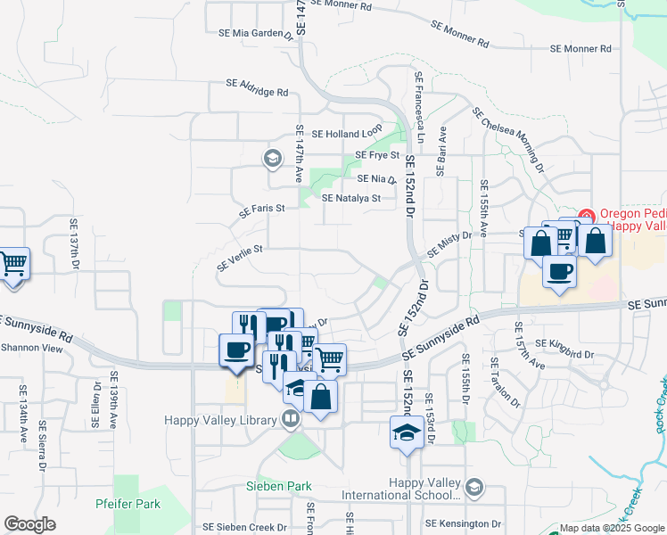 map of restaurants, bars, coffee shops, grocery stores, and more near 12798 Southeast Verlie Street in Happy Valley