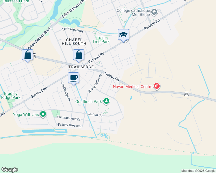 map of restaurants, bars, coffee shops, grocery stores, and more near 369 Broadridge Crescent in Ottawa