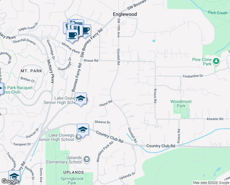 map of restaurants, bars, coffee shops, grocery stores, and more near 13455 Goodall Road in Lake Oswego