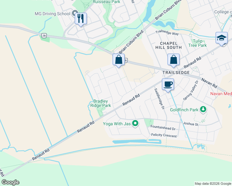 map of restaurants, bars, coffee shops, grocery stores, and more near 429 June Court in Ottawa