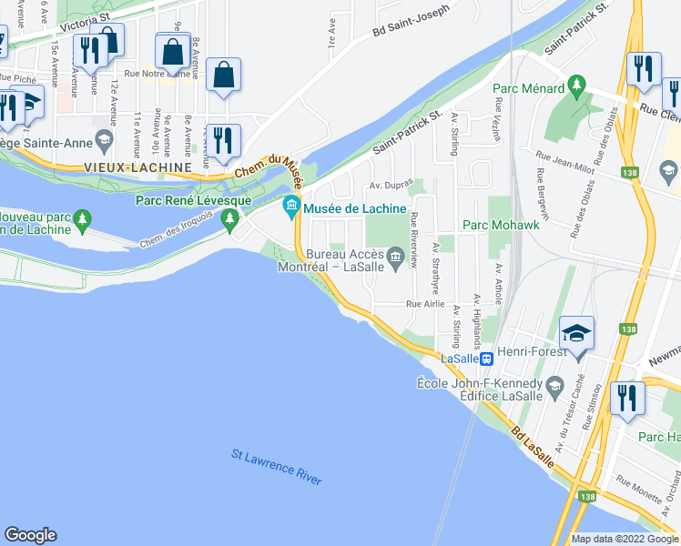 map of restaurants, bars, coffee shops, grocery stores, and more near 107 Rue McVey in Montréal