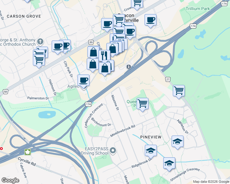 map of restaurants, bars, coffee shops, grocery stores, and more near 1555 Eugene Street in Ottawa