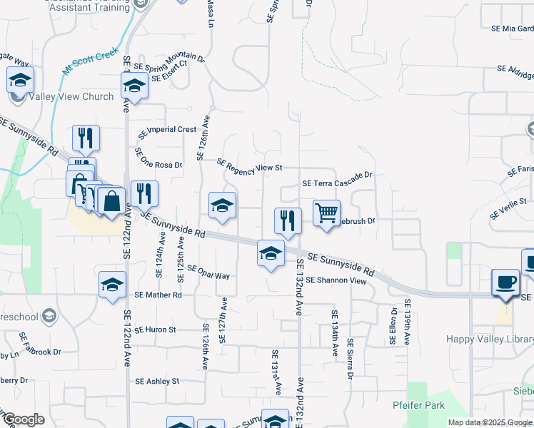 map of restaurants, bars, coffee shops, grocery stores, and more near 13064 Southeast 130th Avenue in Happy Valley