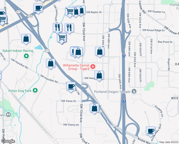 map of restaurants, bars, coffee shops, grocery stores, and more near 12600 Southwest 72nd Avenue in Tigard