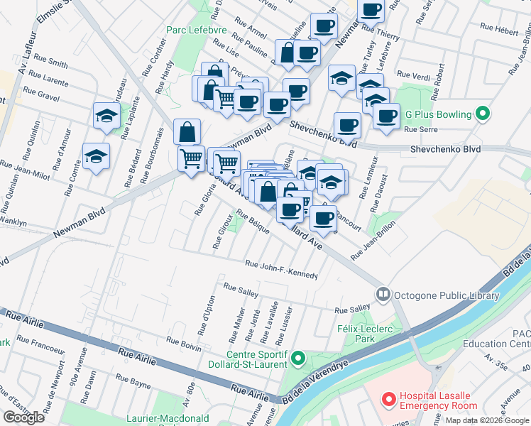 map of restaurants, bars, coffee shops, grocery stores, and more near in Montreal