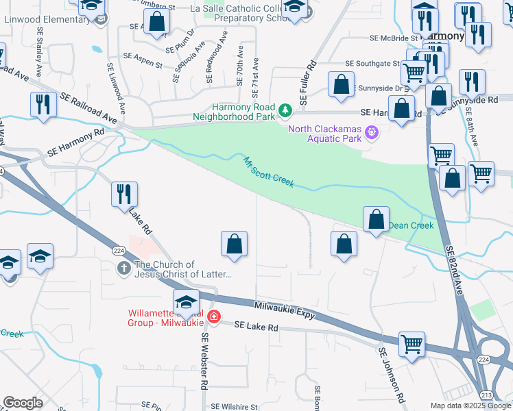 map of restaurants, bars, coffee shops, grocery stores, and more near 7015 Southeast Pheasant Court in Portland