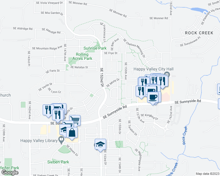 map of restaurants, bars, coffee shops, grocery stores, and more near 15361 Southeast Baron Loop in Happy Valley
