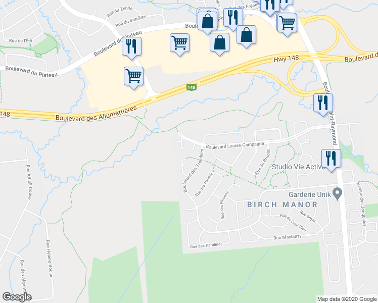 map of restaurants, bars, coffee shops, grocery stores, and more near 157 Boulevard Louise-Campagna in Gatineau